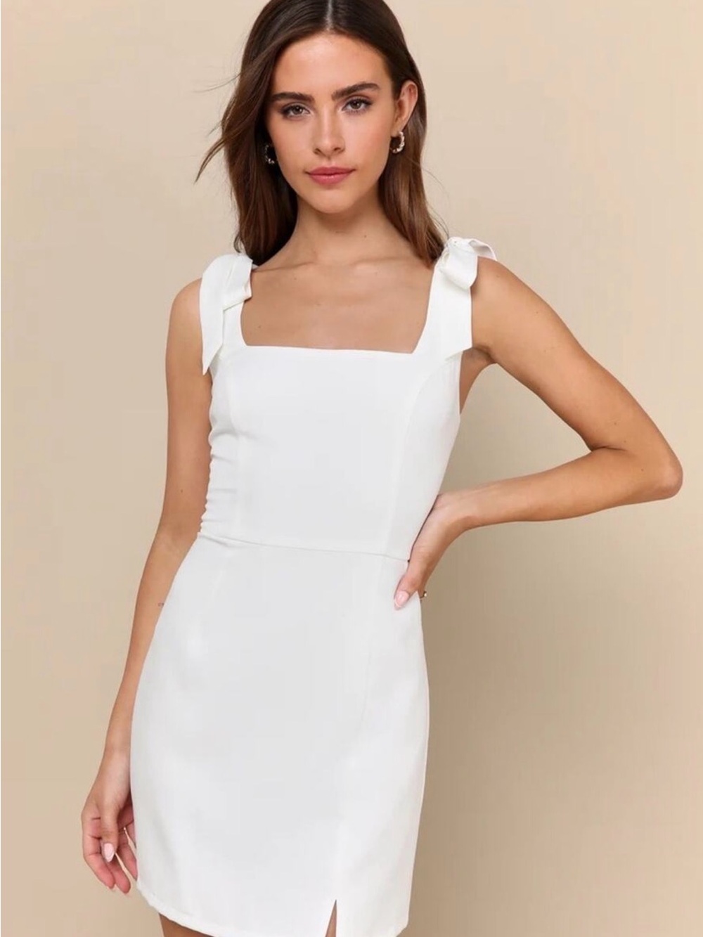 Lulu’s White Square Neck Tie Strap Mini Dress